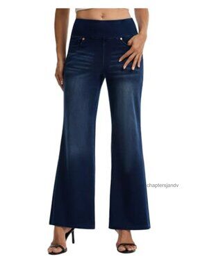 Women's High Waisted Stretch Denim Pull On Flare Jeans with Pockets